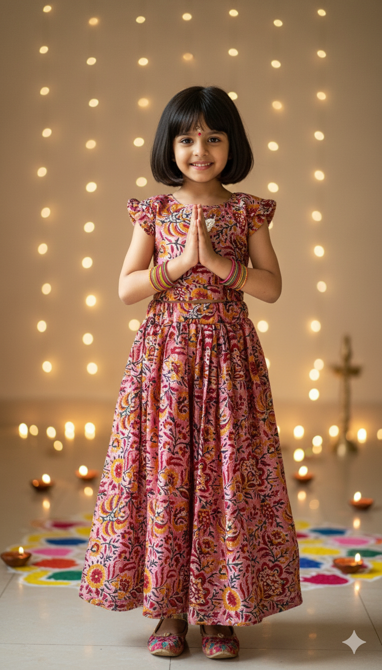 Generate an image of a 5 years old girl wearing this