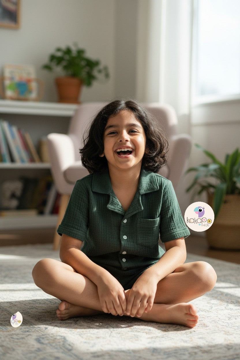 Soft Muslin Shirt & Shorts Co-ord Set – Forest Green