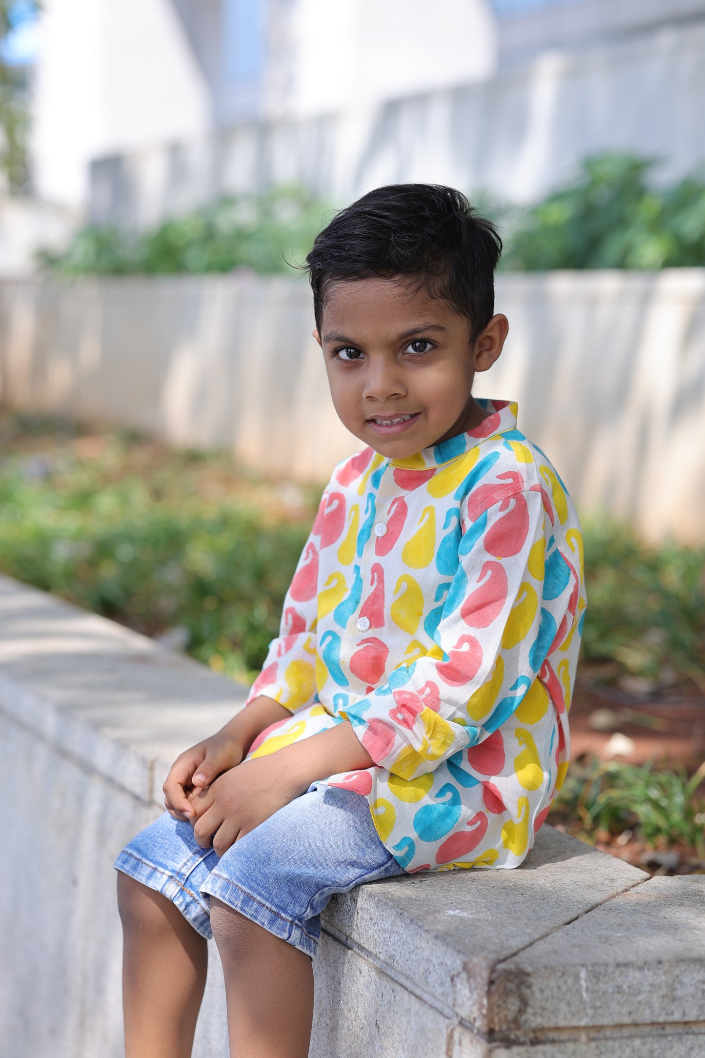 Handblocked Pure Cotton Shirt for Boys