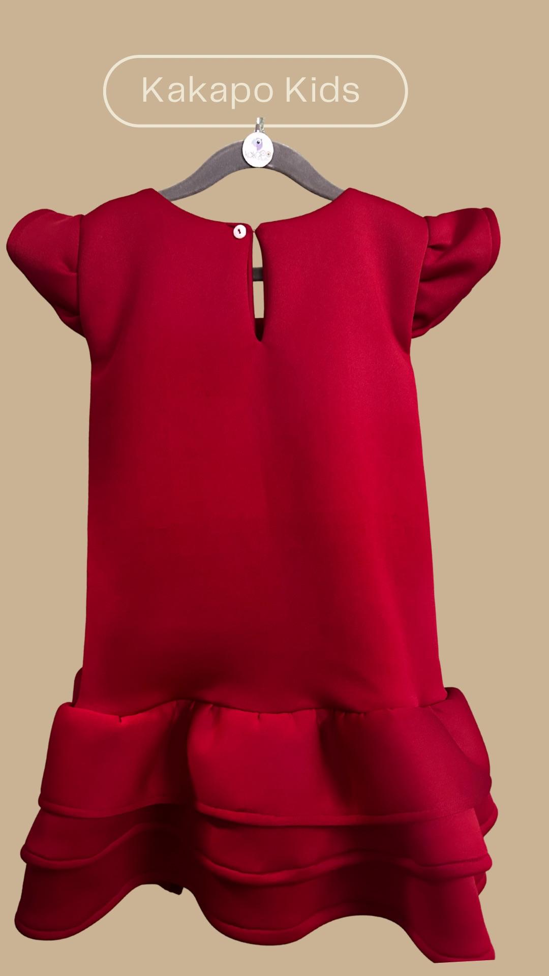 Festive Red Scuba Ruffle Dress
