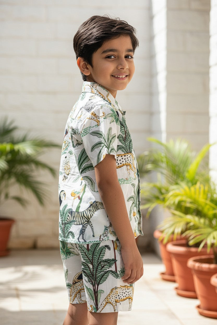 Jungle Safari White Co-ord Set (Pure Cotton)