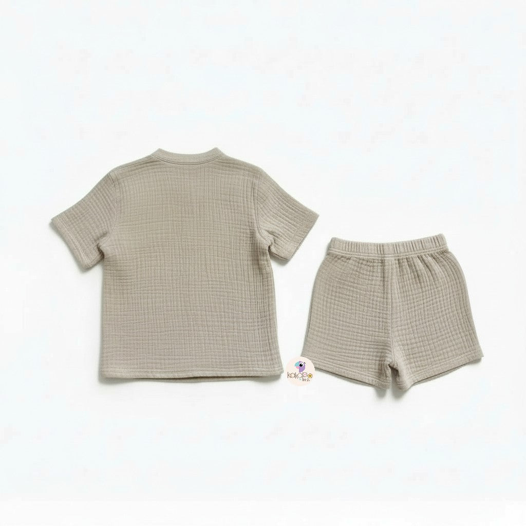 Soft Muslin Shirt & Shorts Set – Beige