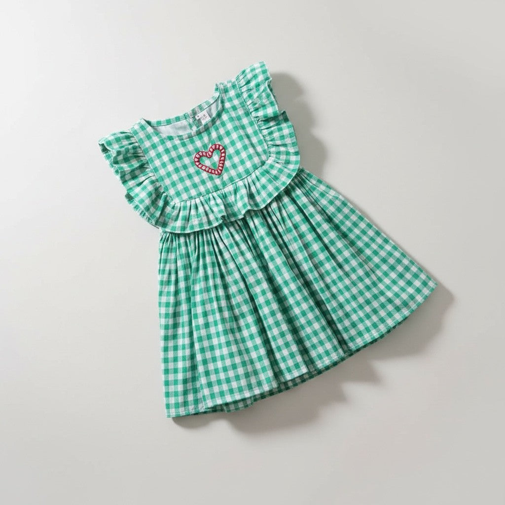 Green Check Ruffle Dress – Kakapo Kids