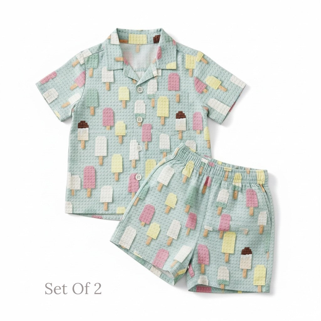 Ice Cream Print Shirt & Shorts Set for Boys