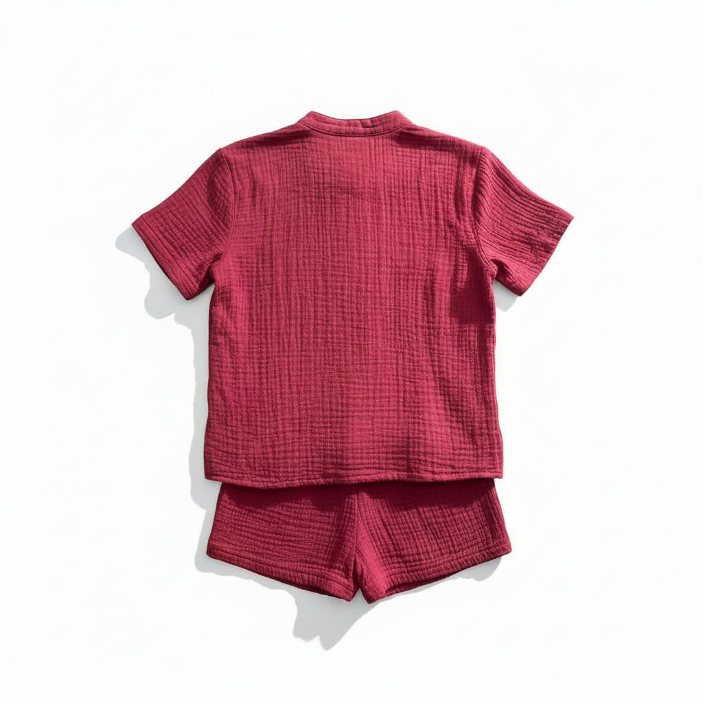 Soft Muslin Shirt & Shorts Set – Maroon