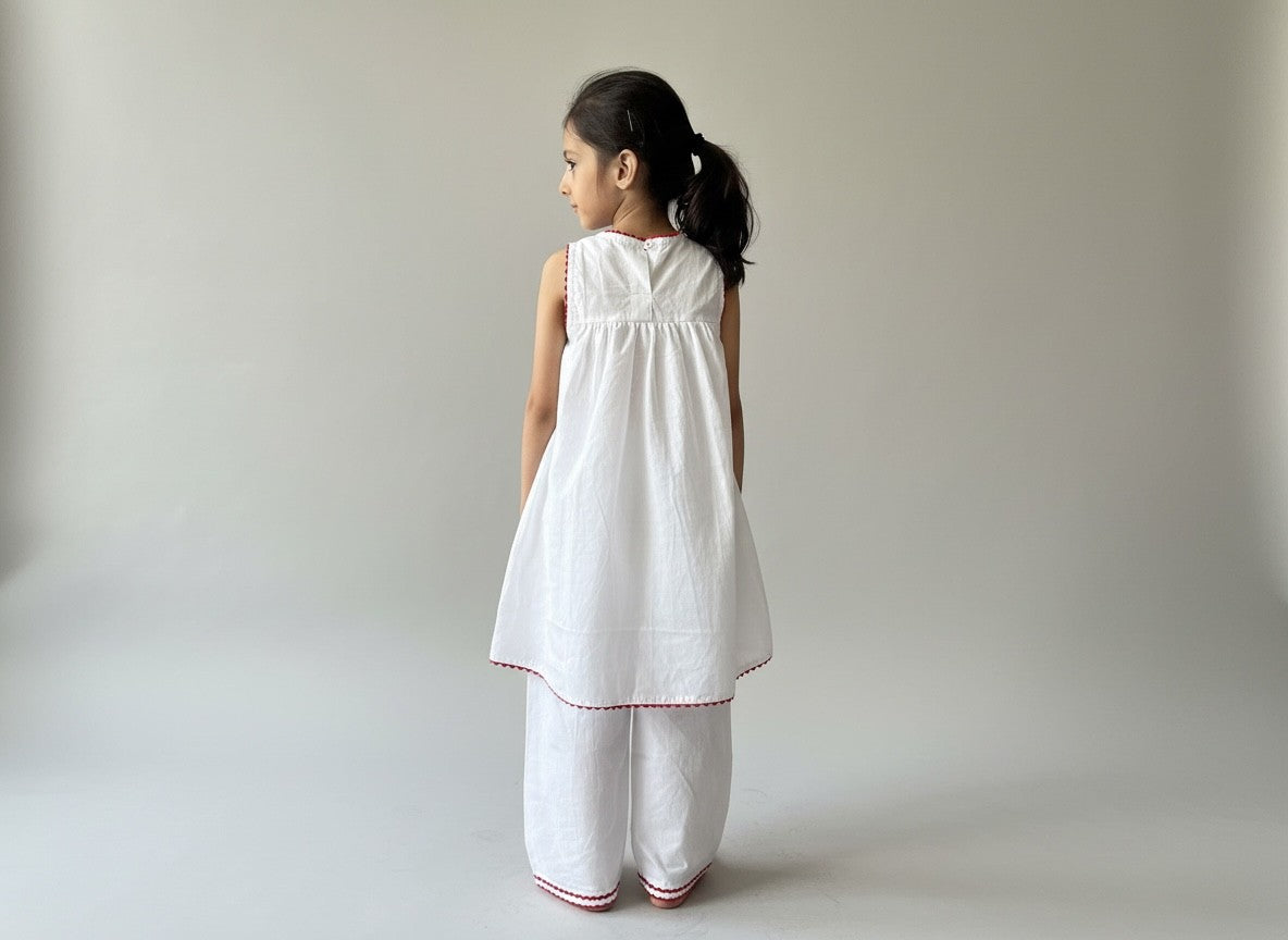 Pure Cotton Hand Embroidery Heart Kurta Set for Girls