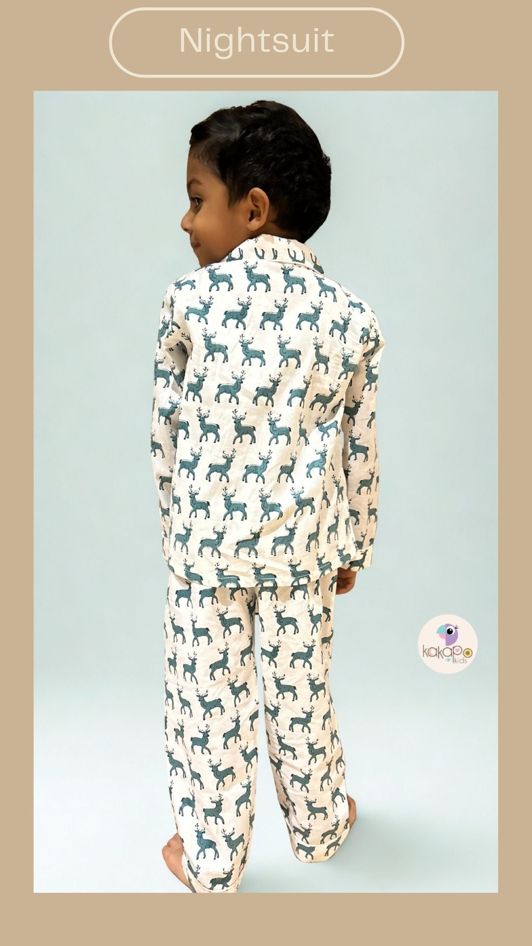 🦌 Teal Deer Print Pure Cotton Night Suit