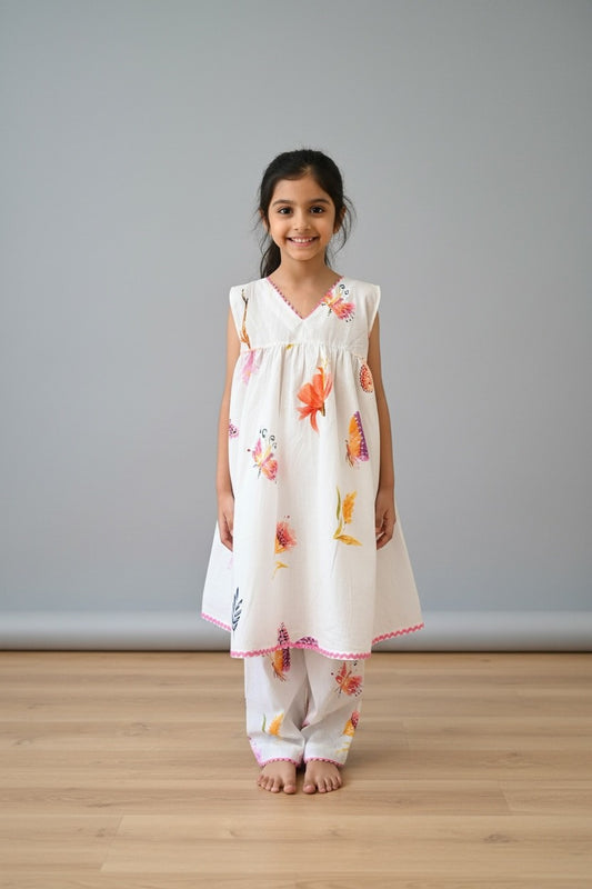 Butterfly Garden Pure Cotton Kurta Set for Girls