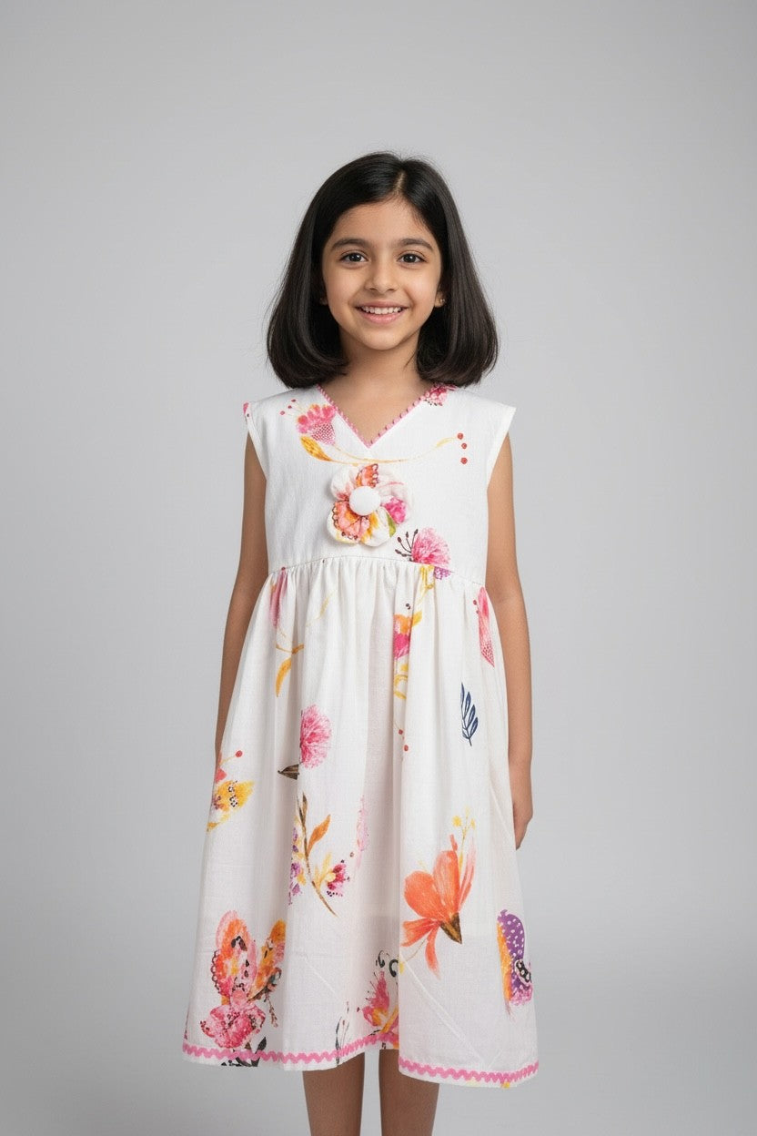 Summer Blooms Pure Cotton Dress with Mul Lining for Girls