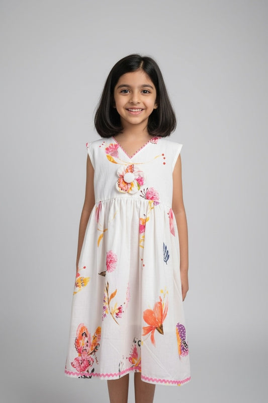 Summer Blooms Pure Cotton Dress with Mul Lining for Girls