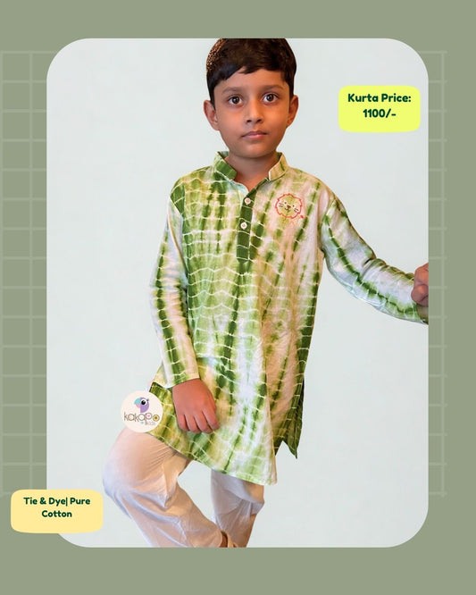 Green Tie and Dye Pure Cotton Kurta