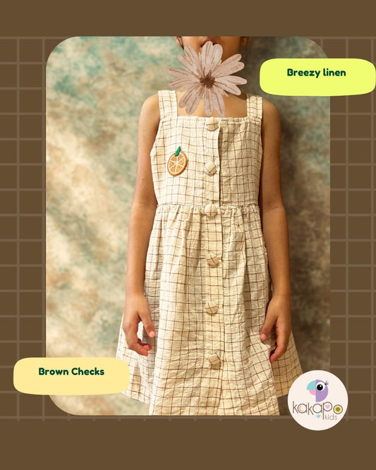 Breezy Linen Brown Checks Dress