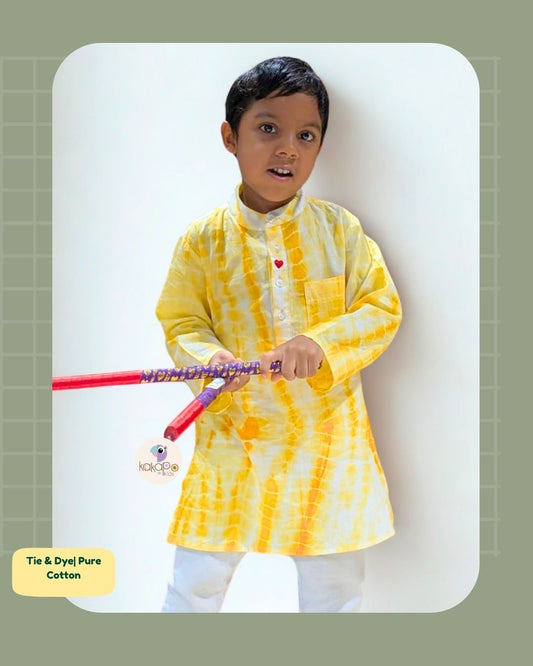 Soft cotton tie-dye Yellow Kurta