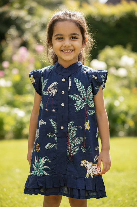 Kakapo Kids Jungle Print Ruffle Hem Dress