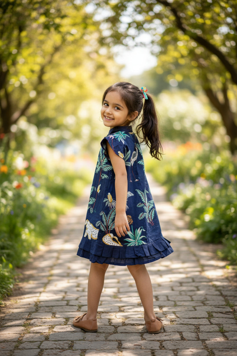 Kakapo Kids Jungle Print Ruffle Hem Dress