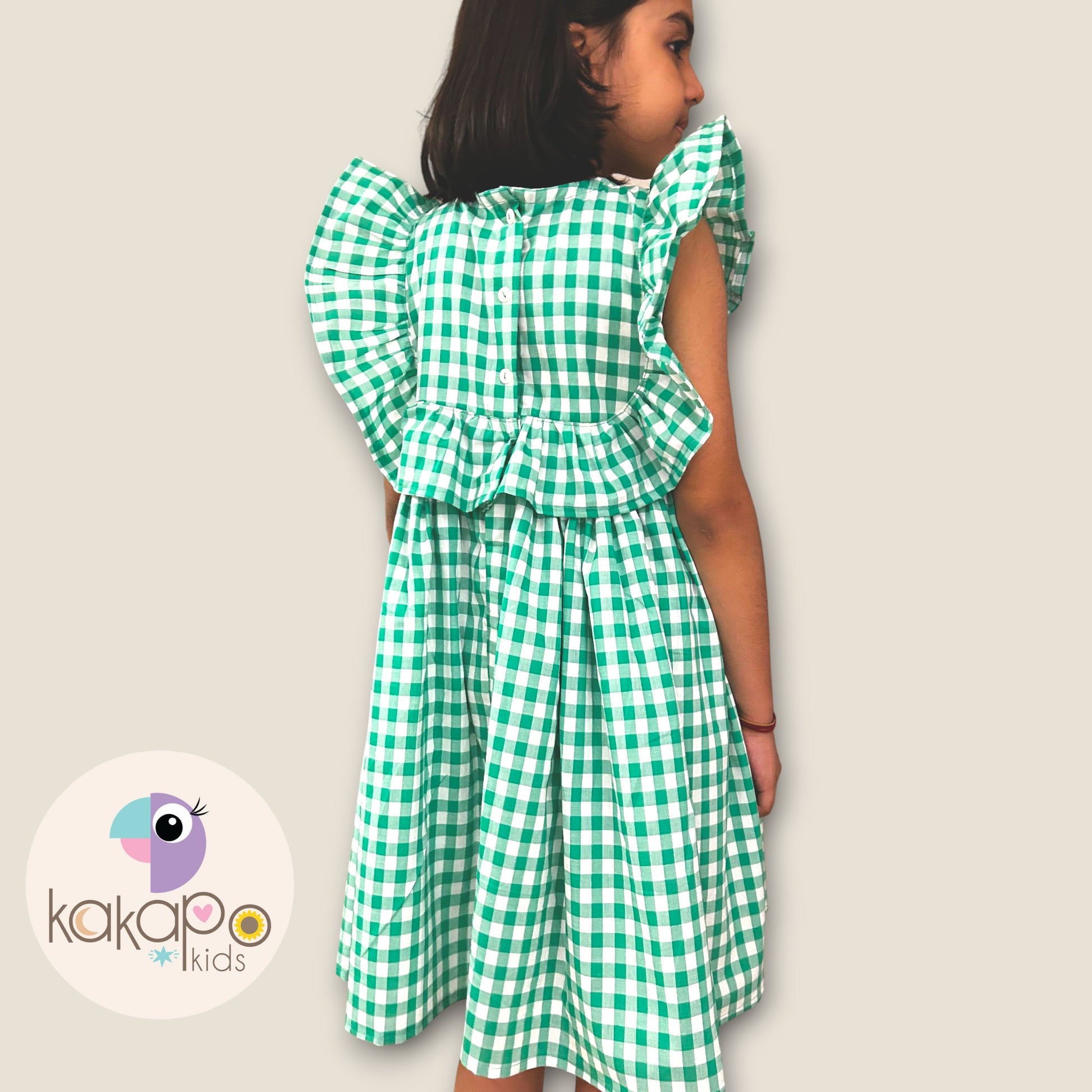 Green Check Ruffle Dress Kakapo Kids Green Check Ruffle Dress Kakapo Kids