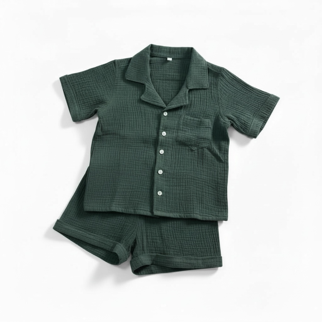 Soft Muslin Shirt & Shorts Co-ord Set – Forest Green