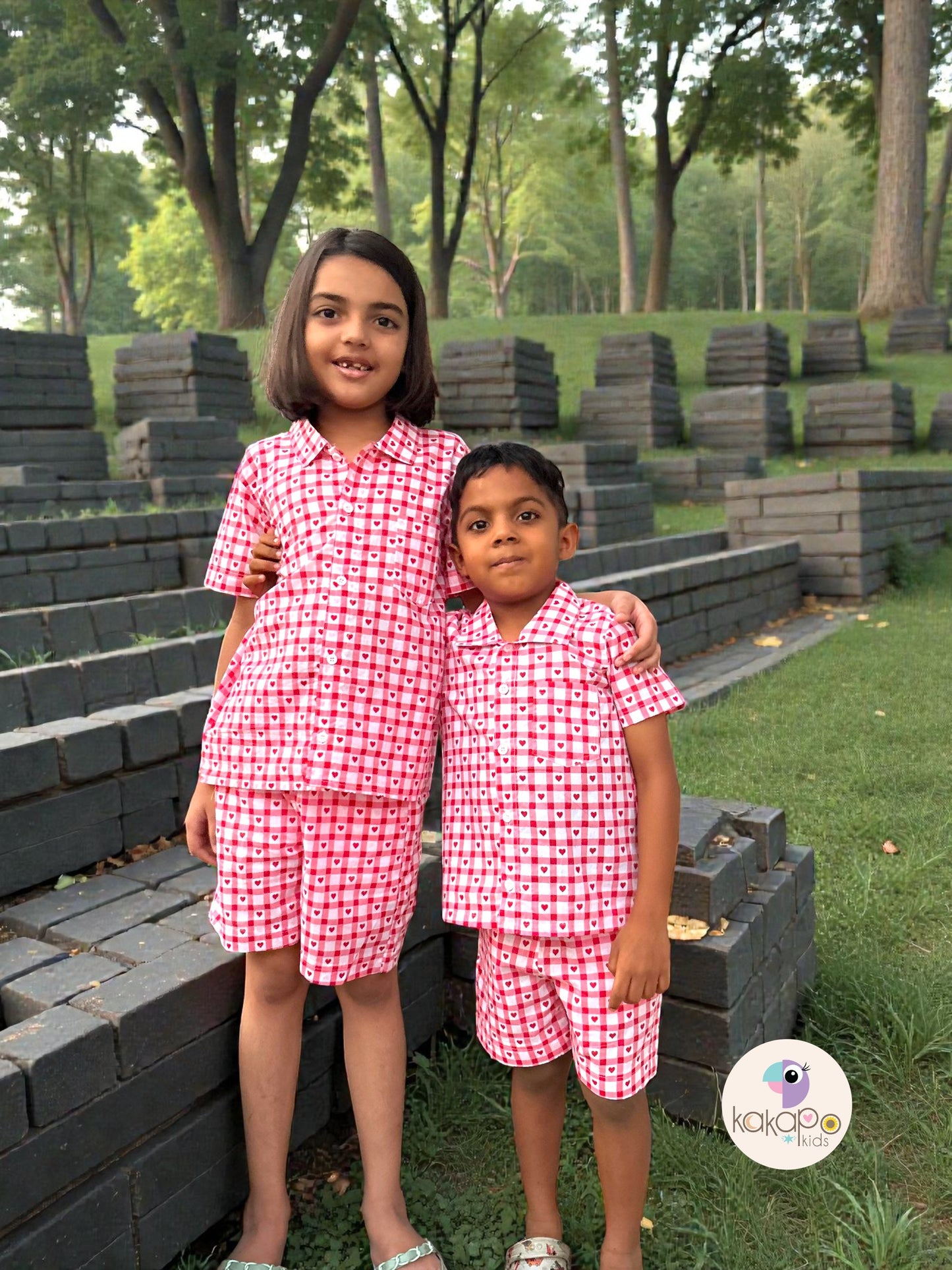 Red Check & Heart Print Coords