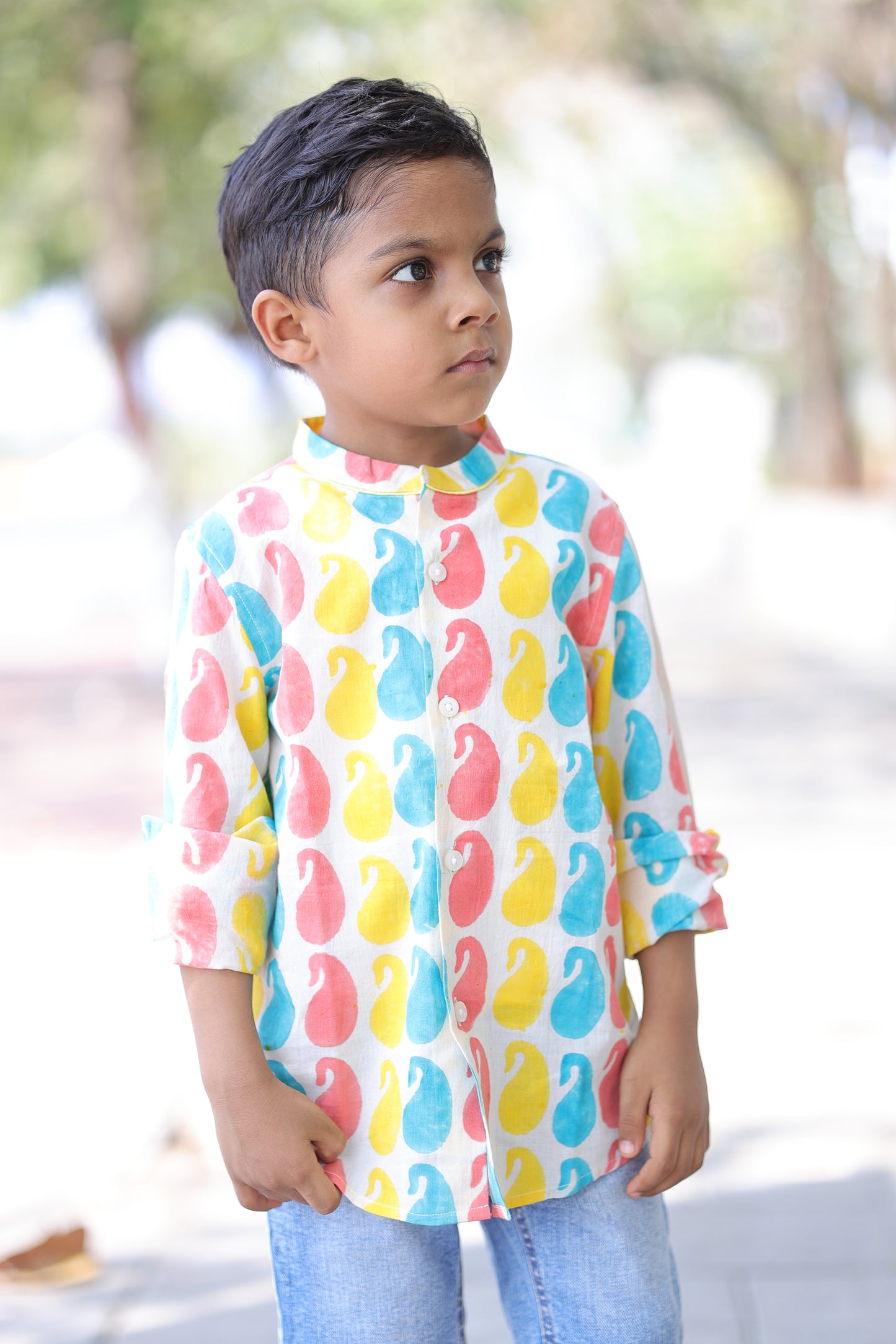 Handblocked Pure Cotton Shirt for Boys