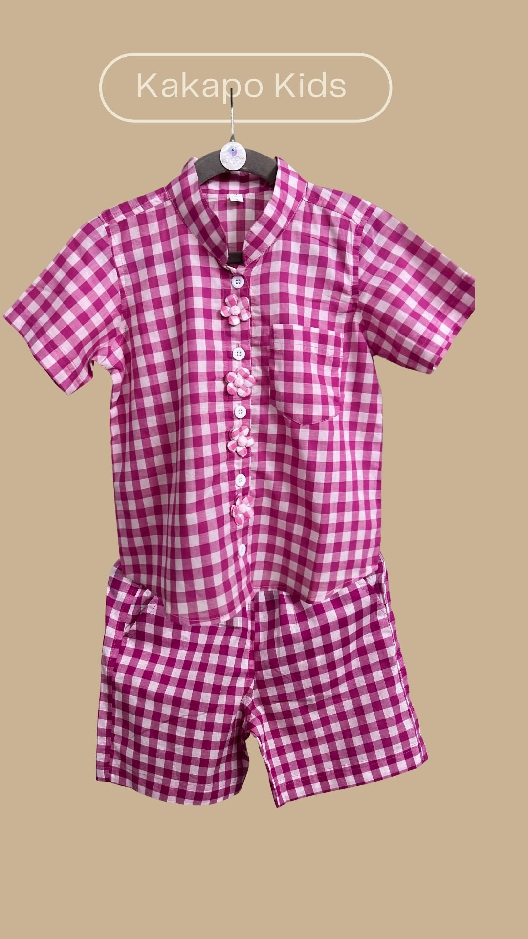 Pink Gingham Flower Button Co-ord Set