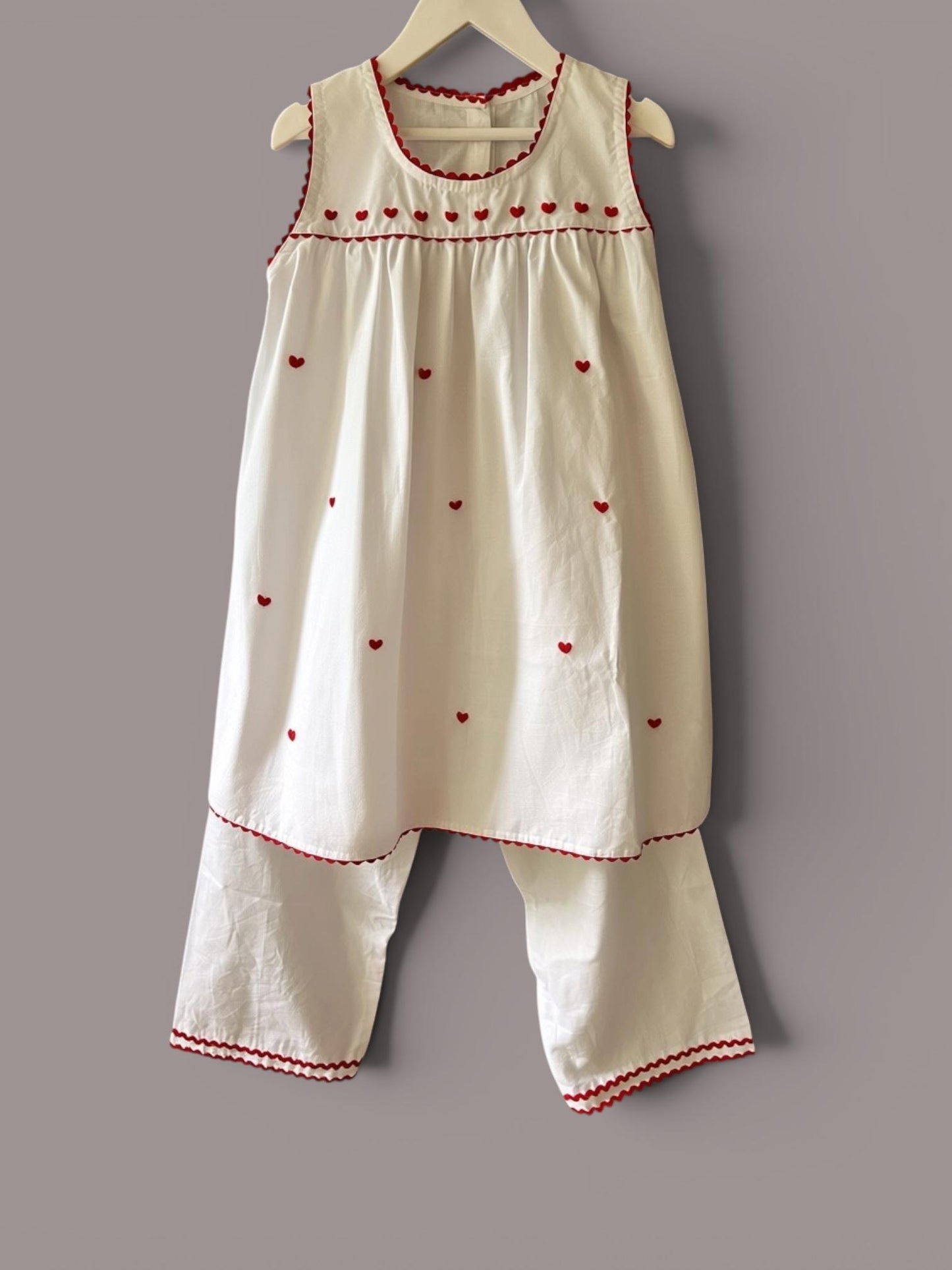 Pure Cotton Hand Embroidery Heart Kurta Set for Girls