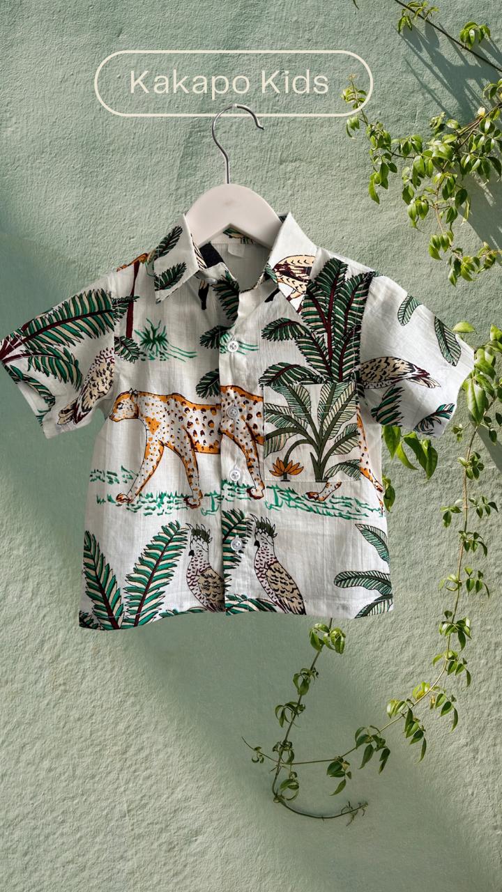 Pure Cotton White shirt with Playful animal print