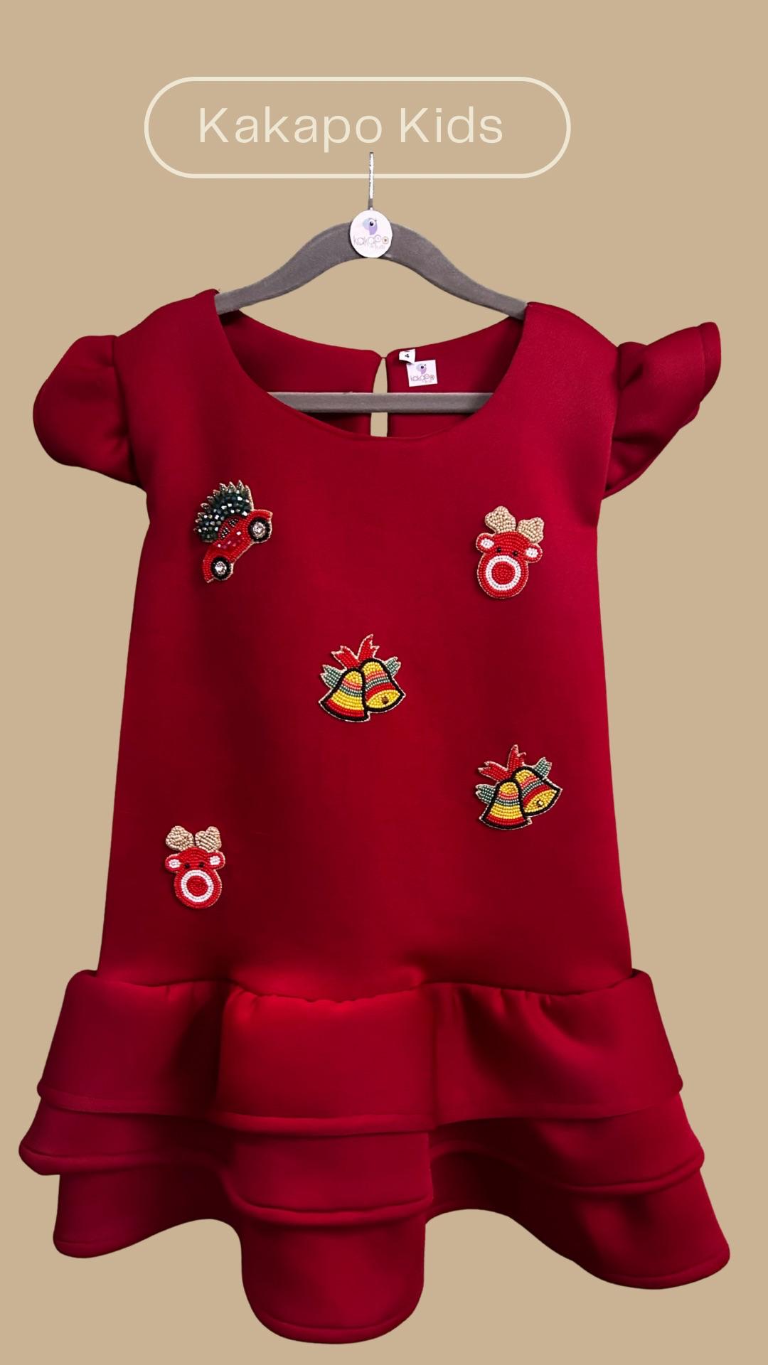 Festive Red Scuba Ruffle Dress