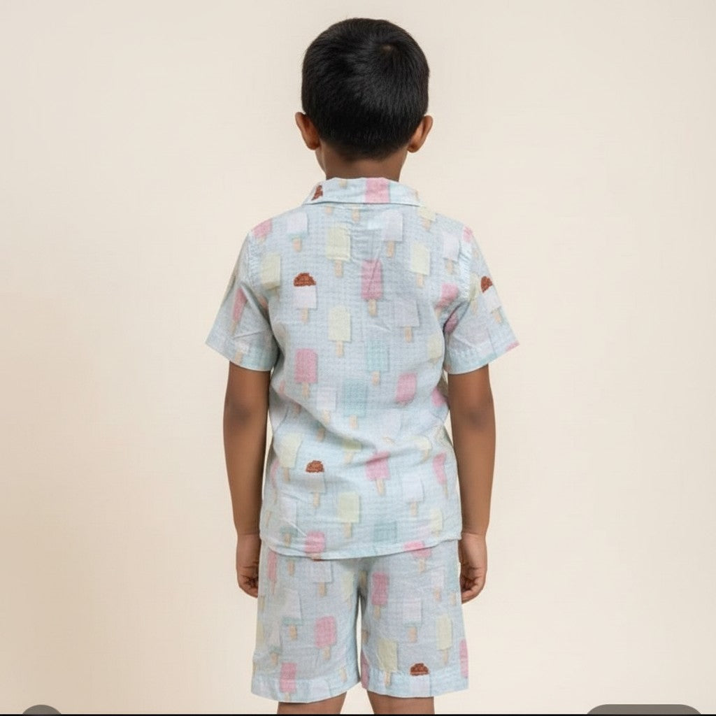 Ice Cream Print Shirt & Shorts Set for Boys