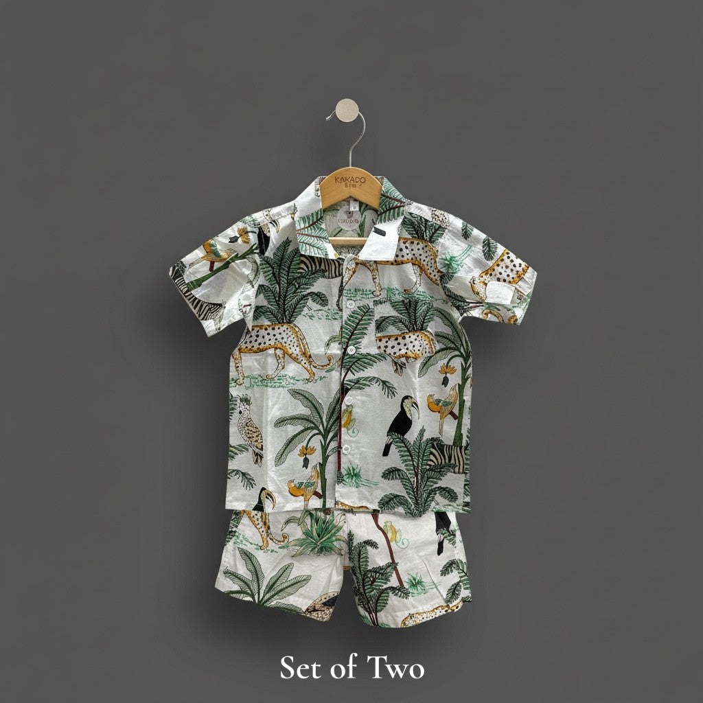Jungle Safari White Co-ord Set (Pure Cotton)