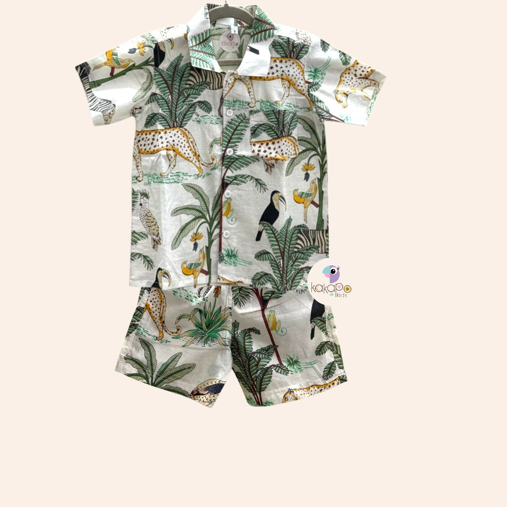 Jungle Safari White Co-ord Set (Pure Cotton)