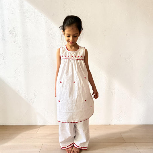 Pure Cotton Hand Embroidery Heart Kurta Set for Girls