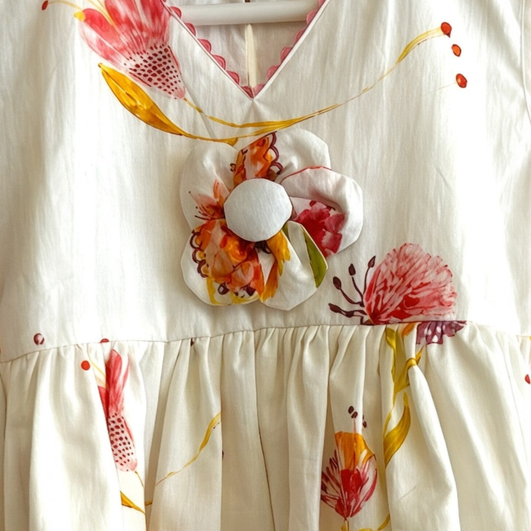 Summer Blooms Pure Cotton Dress with Mul Lining for Girls