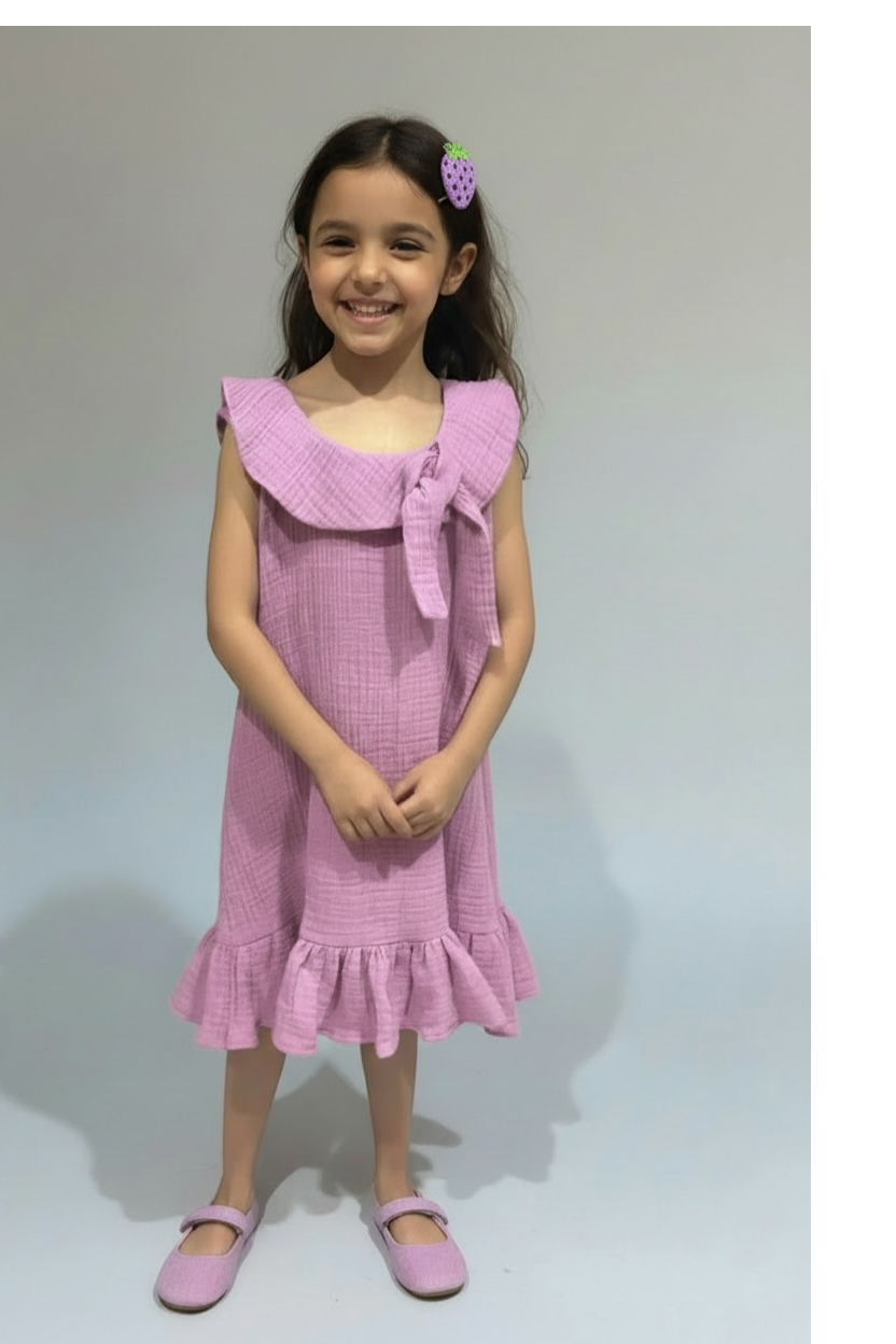 Lavender Muslin Ruffle Dress for Girls | Pure Cotton Double Gauze