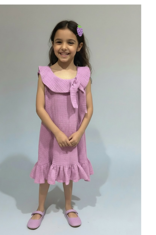 Lavender Muslin Ruffle Dress for Girls | Pure Cotton Double Gauze