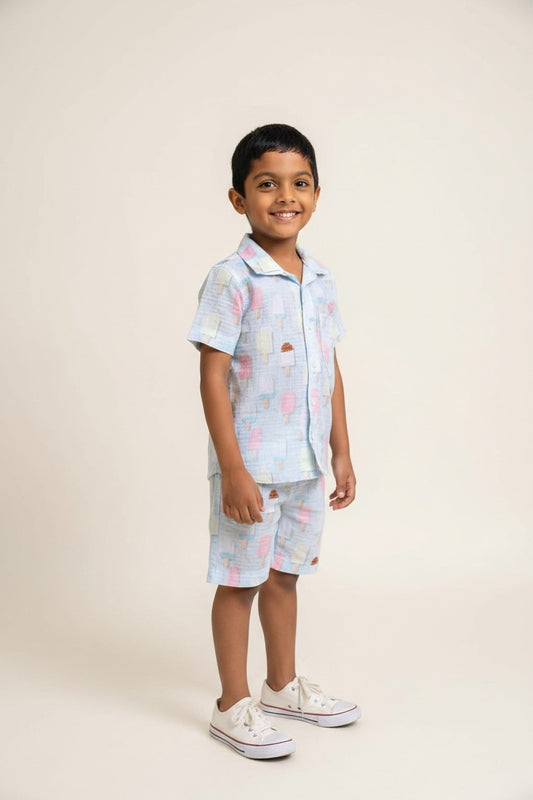 Ice Cream Print Shirt & Shorts Set for Boys