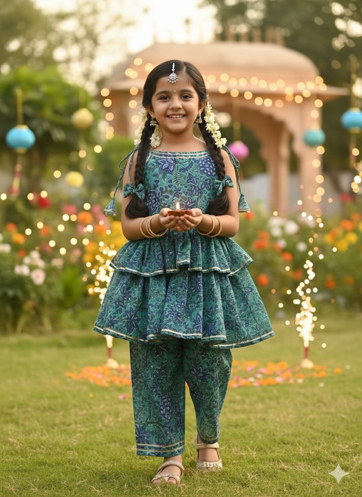 Blue Chanderi Festive Wear for Girls