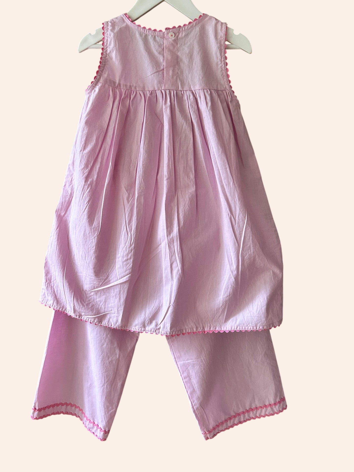 Pure Cotton Hand Embroidery Heart Kurta Set for Girls - Lavender