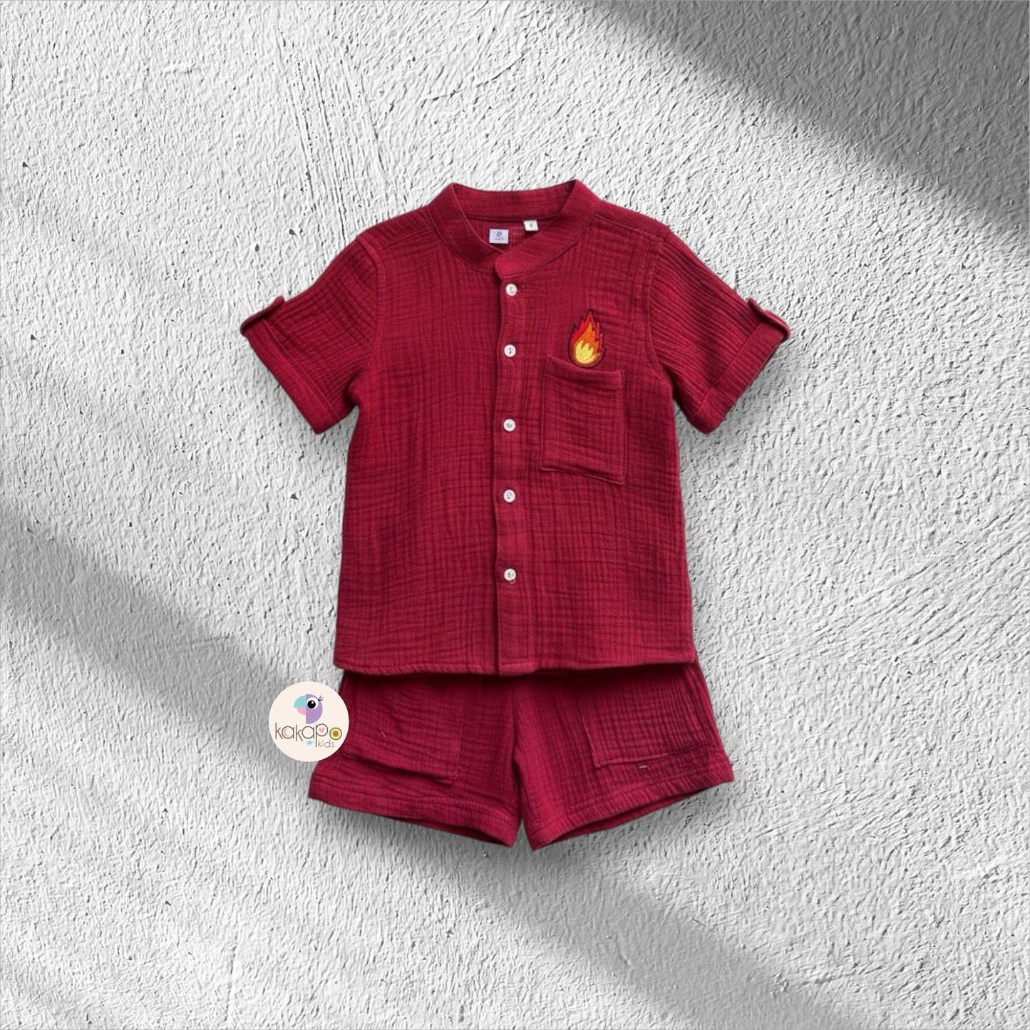 Soft Muslin Shirt & Shorts Set – Maroon