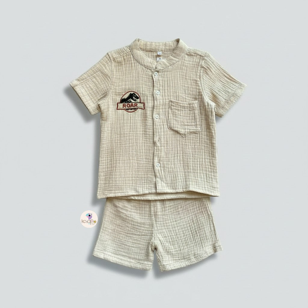 Soft Muslin Shirt & Shorts Set – Beige
