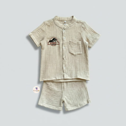 Soft Muslin Shirt & Shorts Set – Beige