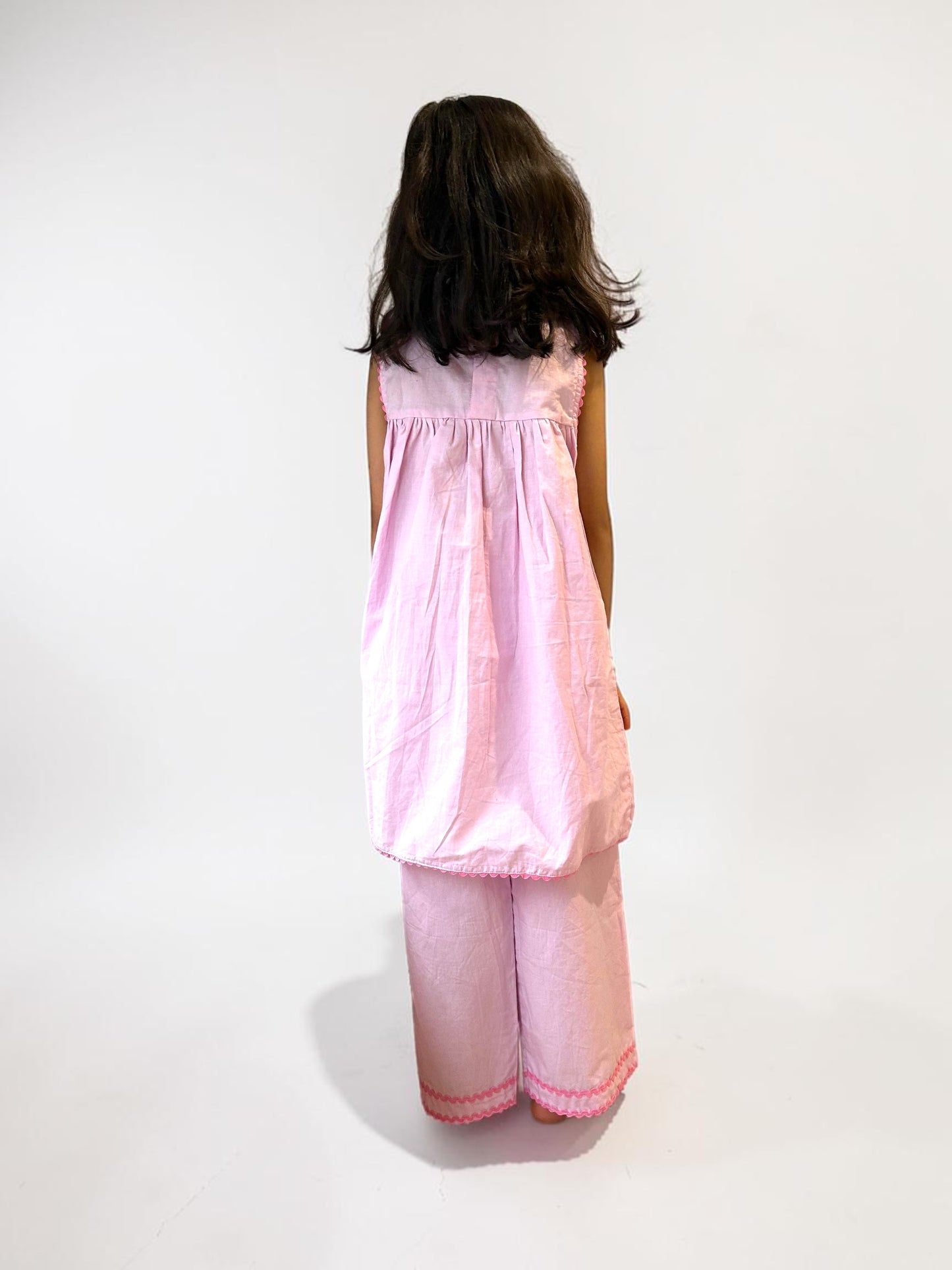 Pure Cotton Hand Embroidery Heart Kurta Set for Girls - Lavender