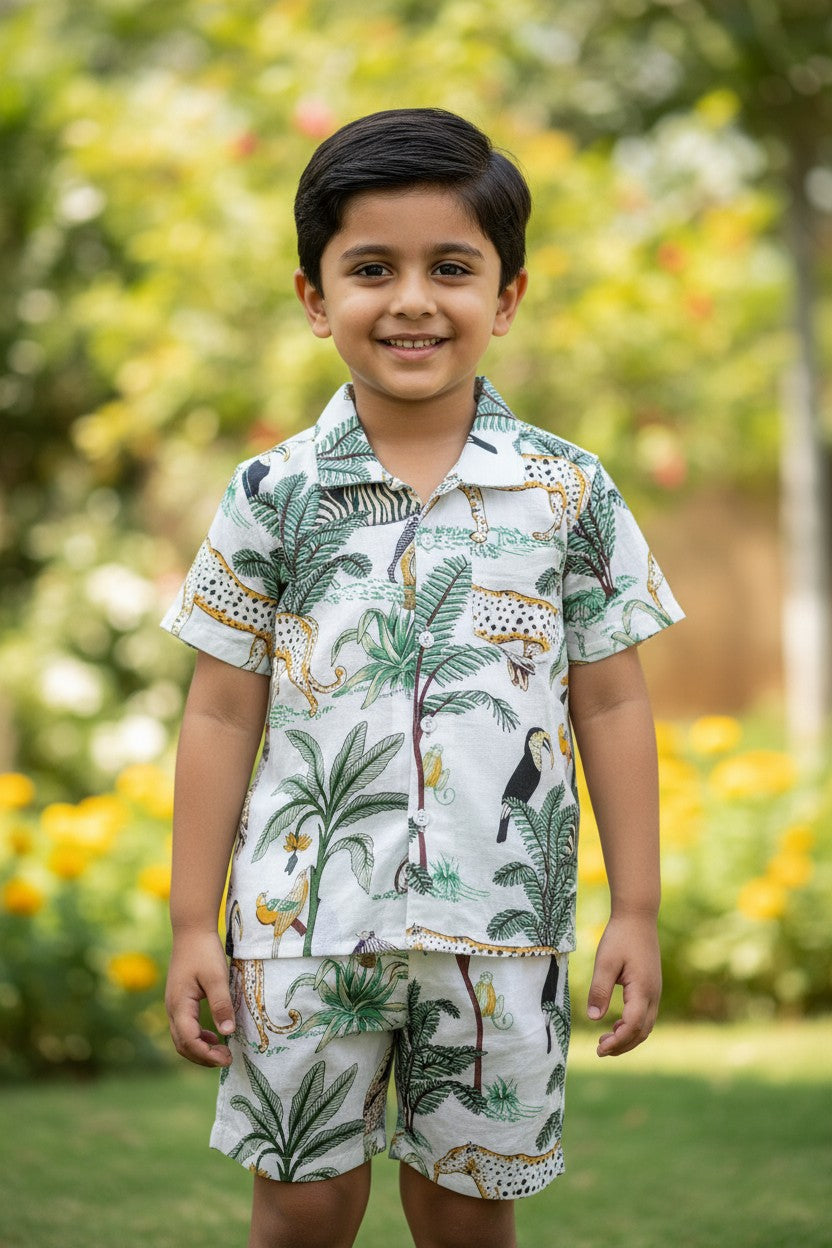 Jungle Safari White Co-ord Set (Pure Cotton)